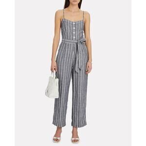 Rails Harper Tie-Waist Linen Blend Jumpsuit Lapis Stripe Size XS